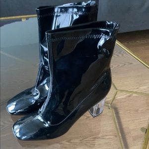Yoki Patent Leather Clear Heel Boots